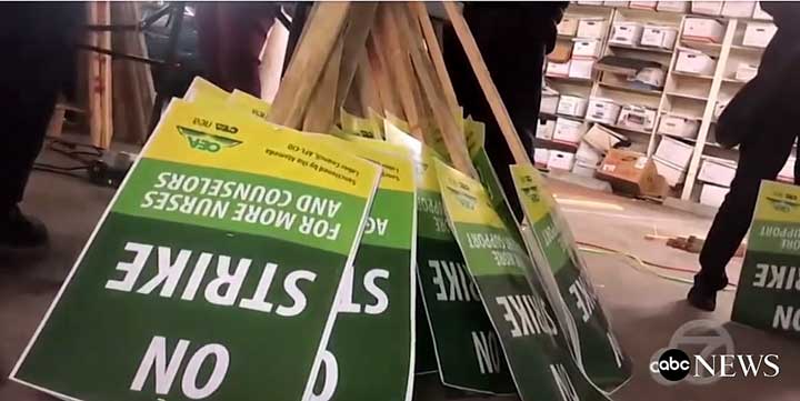 Picket signs in Oakland